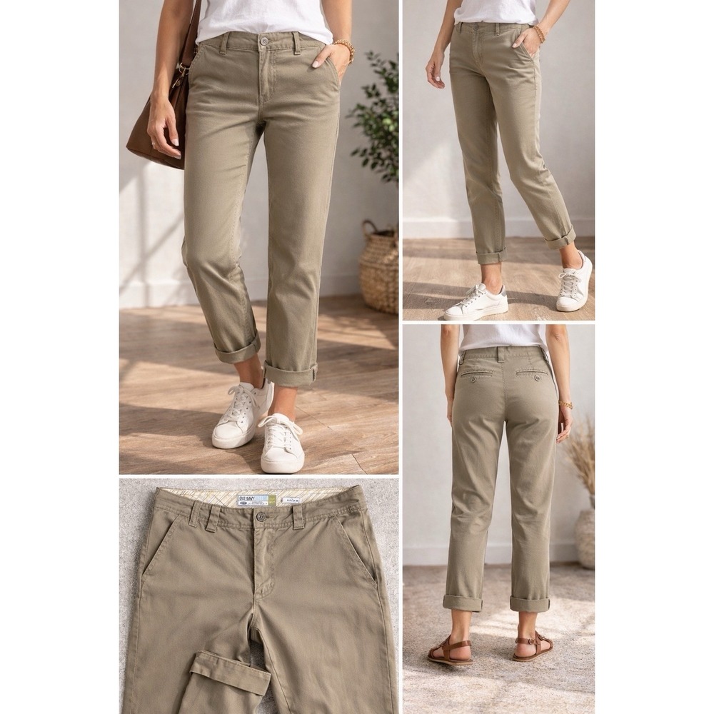 Vintage Old Navy Chino Pants Womens 8 Short Khaki Stretch Low Waist Preppy Y2K - Picture 3 of 12